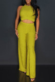 Casual Solid Bandage Patchwork O Neck Sleeveless Two Pieces