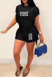 Casual Street Letter Print Tassel O Neck Short Sleeve Two Pieces