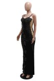 Sexy Hot Hot Drilling Patchwork Backless Slit Spaghetti Strap Long Dresses