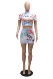 Casual Daily Letter Print Graffiti O Neck Short Sleeve Two Pieces