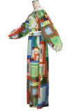 Casual Print Patchwork Off Shoulder Long Sleeve Two Pieces