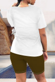 Casual Cartoon Print Letter Print O Neck Short Sleeve Two Pieces