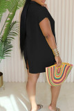 Casual Solid Color Buckle Patchwork Turndown Collar Short Sleeve Two Pieces