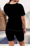 Casual Cartoon Print Letter Print O Neck Short Sleeve Two Pieces