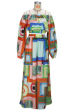 Casual Print Patchwork Off Shoulder Long Sleeve Two Pieces