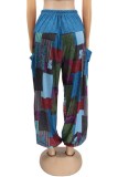 Casual Irregular Printed Pocket Patchwork Regular High Waist Full Print Trousers