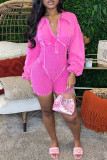 Casual Solid Color Patchwork V Neck Skinny Rompers