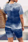 Casual Daily Gradient Print Contrast O Neck Short Sleeve Two Pieces