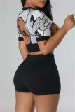 Casual Patchwork Basic Turndown Collar Short Sleeve Two Pieces