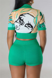 Casual Patchwork Basic Turndown Collar Short Sleeve Two Pieces