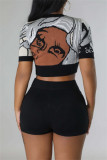 Casual Patchwork Basic Turndown Collar Short Sleeve Two Pieces