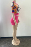 Casual Patchwork Basic Turndown Collar Short Sleeve Two Pieces