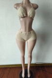 Sexy Solid Color Hollow Out Lace Up Backless Swimwears
