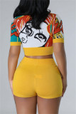 Casual Patchwork Basic Turndown Collar Short Sleeve Two Pieces