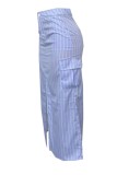 Casual Striped Print Slit Bodycon High Waist Conventional Full Print Skirts