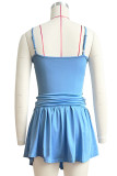 Sexy Solid Color Ruched Patchwork Spaghetti Strap Sleeveless Two Pieces