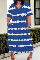 Casual Daily Striped Print Pocket Contrast V Neck Printed Plus Size Dresses