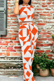 Casual Daily Geometric Print Graffiti Print Pocket Contrast O Neck Short Sleeve Two Pieces