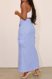 Casual Striped Print Slit Bodycon High Waist Conventional Full Print Skirts