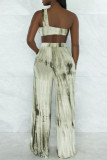 Sexy Casual Tie Dye Print Backless Oblique Collar Sleeveless Two Pieces