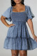 Casual Solid Color Backless Off Shoulder Short Sleeve Regular Denim Dresses