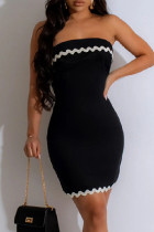 Sexy Casual Ripple Patchwork Backless Contrast Strapless Wrapped Skirt Dresses