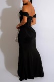 Sexy Formal Prom Patchwork Backless Slit Off Shoulder Evening Dresses