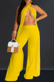 Sexy Solid Color Hollow Out Backless Patchwork Halter Sleeveless Two Pieces
