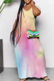 Casual Gradient Color Pocket Patchwork V Neck Straight Dresses