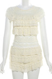 Sexy Solid Color Hollow Out Ruched Patchwork O Neck Sleeveless Two Pieces