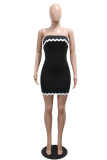 Sexy Casual Ripple Patchwork Backless Contrast Strapless Wrapped Skirt Dresses