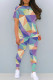 Casual Gradient Color Patchwork O Neck Short Sleeve Two Pieces