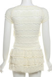 Sexy Solid Color Hollow Out Ruched Patchwork O Neck Sleeveless Two Pieces