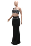 Casual Ripple Patchwork Backless Contrast Spaghetti Strap Long Dresses