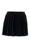 Casual Solid Color Pleated Regular High Waist Conventional Solid Color Skirts