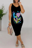 Casual Daily Leopard Print Letter Print V Neck Sling Dresses
