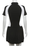 Sexy Buckle Ruched Patchwork Mandarin Collar A Line Dresses