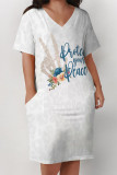 Casual Street Skull Letter Print Pocket V Neck Printed Plus Size Dresses