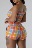 Sexy Colorblock Pocket Backless Patchwork Strapless Sleeveless Two Pieces