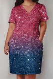 Casual Daily Gradient Print Pocket Sequined V Neck Printed Plus Size Dresses