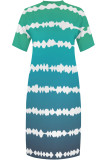 Casual Street Striped Print Pocket Contrast V Neck Printed Plus Size Dresses