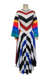Casual Print Patchwork V Neck One Step Skirt Dresses