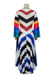Casual Print Patchwork V Neck One Step Skirt Dresses