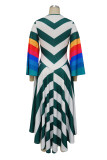 Casual Print Patchwork V Neck One Step Skirt Dresses