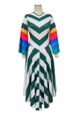 Casual Print Patchwork V Neck One Step Skirt Dresses