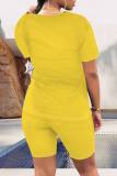 Casual Figure Print Basic O Neck Short Sleeve Two Pieces