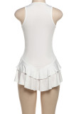 Sexy Solid Color Ruched Patchwork Square Neck A Line Dresses