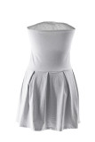 Sexy Solid Color Backless Ruched Patchwork Strapless A Line Dresses