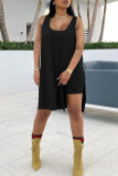Casual Solid Color High Slit Patchwork Square Neck Sleeveless Two Pieces