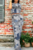 Casual Street Letter Print Faux Denim Print Pocket O Neck Short Sleeve Two Pieces